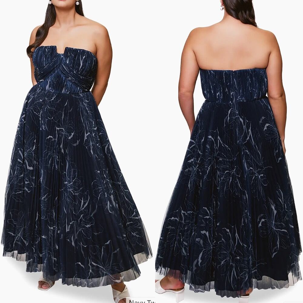 Hutch Blue Strapless A Line Corset Tulle Floral Corene Midi Dress Gown Sz 12